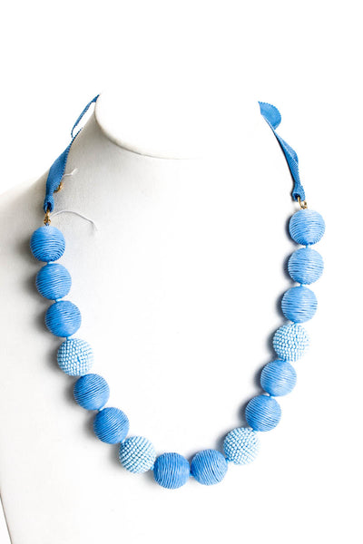 J Crew Women's Wrapped Beads Chunky Necklaces White Blue Lot 2