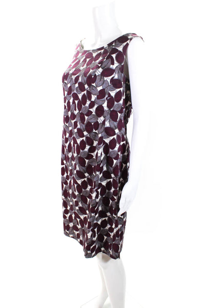 Lavia 18 Womens Leaf Print Sleeveless Sateen Sheath Dress Purple Gray Size IT 48