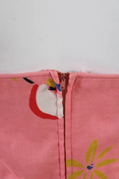 Kathryn Conover Womens Strapless Floral Peplum Dress Pink Linen Size 8