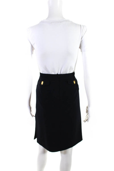 Escada Womens Wool Tweed Mid Rise Knee Length Pencil Skirt Navy Size 38