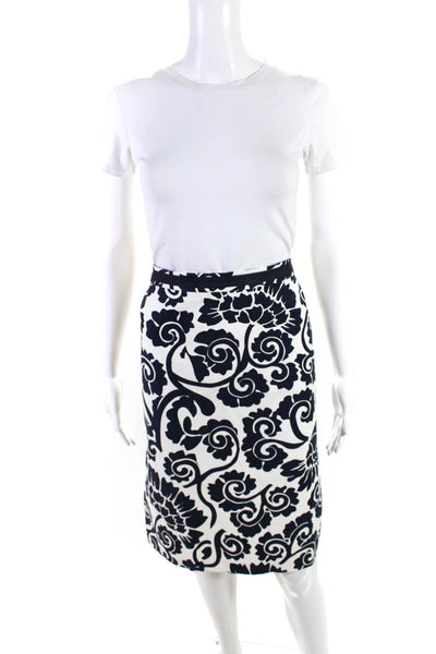 Tory Burch Womens Cotton Swirl Printed High Rise Pencil Skirt White Size 6