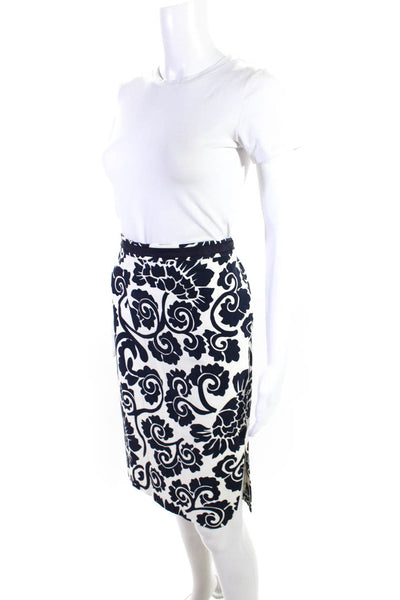 Tory Burch Womens Cotton Swirl Printed High Rise Pencil Skirt White Size 6