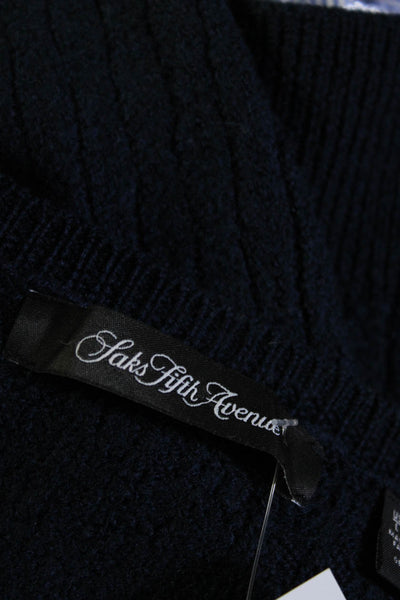 Saks Fifth Avenue Womens Wool Long Sleeve Cable Knit Sweater Navy Blue Size L