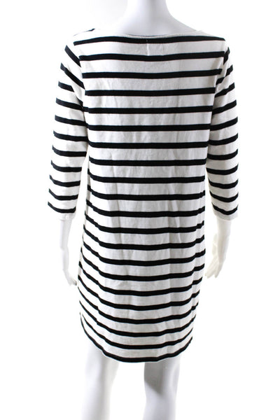 Hatch Women's Crewneck 3/4 Sleeves Pocket Mini A-Line Dress Black Striped Size X