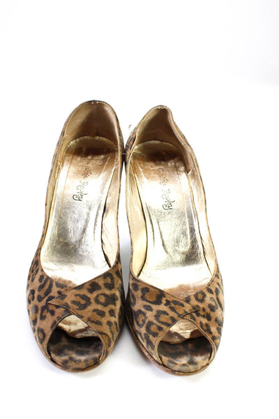 Cynthia Rowley Womens Leopard Print Suede Peep Toe Pumps Brown Size 10