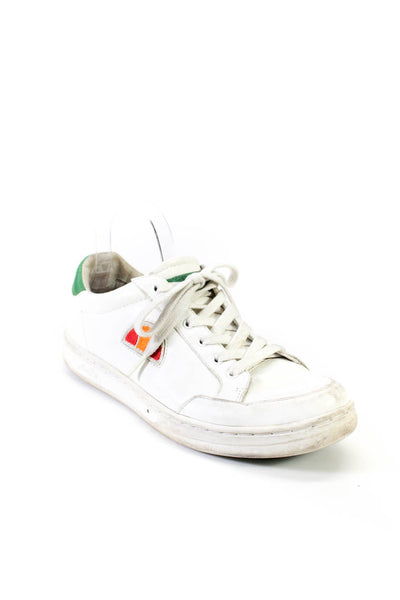 Ellesse Womens Embroidered Perforated Leather Low Top Sneakers White Size 10
