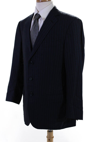 Ermenegildo Zegna Mens Striped Three Button Blazer Suit Jacket Navy Blue Size 54