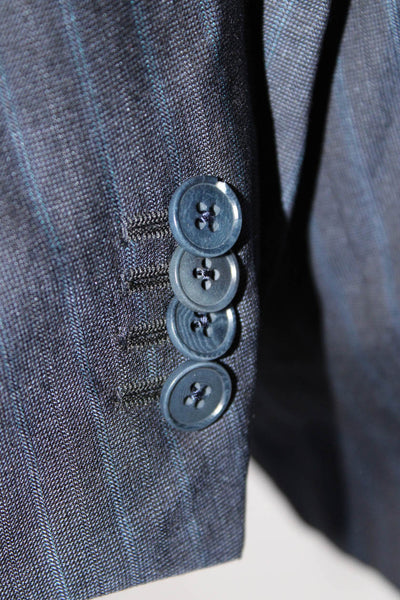 Ermenegildo Zegna Mens Striped Three Button Blazer Suit Jacket Navy Blue Size 54
