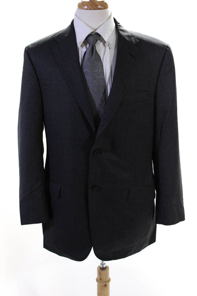 Hickey Freeman Mens Two Button Collared Lapel Blazer Suit Jacket Gray Size L