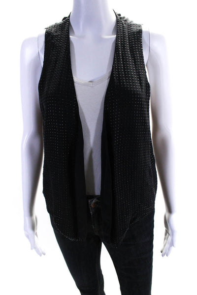 L'Agence Women's Open Front Sleeveless Silk Embellish Vest Black Size S