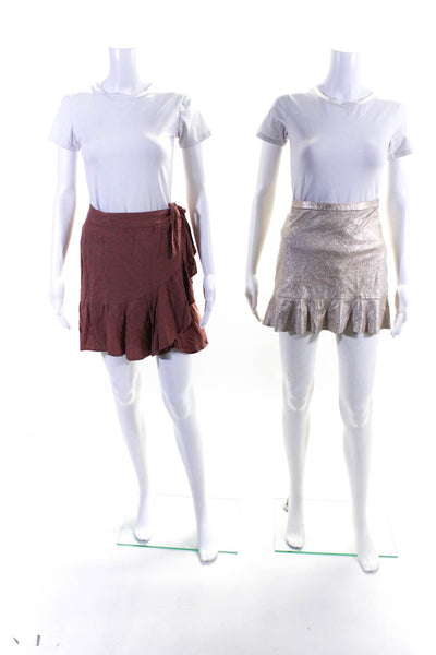 Free People Womens Metallic Zippered Mini Skirt Gold Tone Red Size 4 2 Lot 2