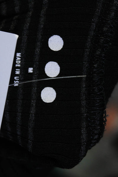 Three Dots Womens Ribbed Striped Mock Neck Midi Sheath Dress Black Size Medium