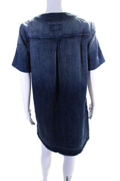 Current/Elliot Womens Denim Rope Lace Up V Neck Short Shift Dress Blue Size 3