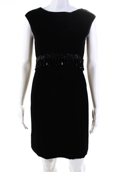 Designer Womens Vitnage Crepe Beaded Waist Sleeveless Sheath Dress Black Size 8