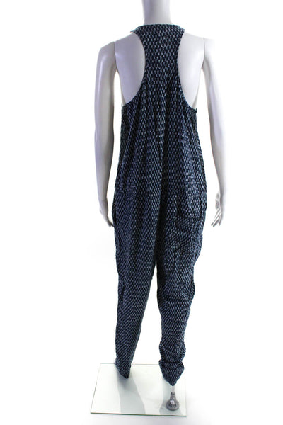 Soft Joie Womens Woven Printed Drawstring Waist Sleeveless Jumpsuit Blue Size M