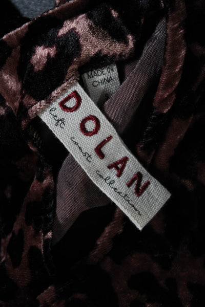 Dolan Womens Scoop Neck Puff Sleeve Animal Print Velvet Blouse Top Brown Size S