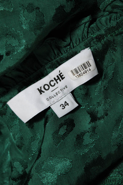 Koche Womens V Neck Ruffle Lace Animal Print Blouse Top Green Size 34