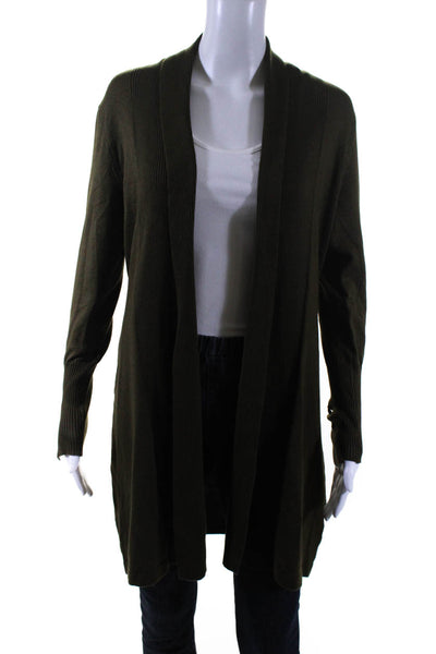 Magaschoni Womens Long Sleeved Open Front Long Cardigan Sweater Green Size S/P
