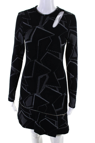 Cut25 by Yigal Azrouel Womens Geometric Asymmetrical Textured Dress Black Size 2