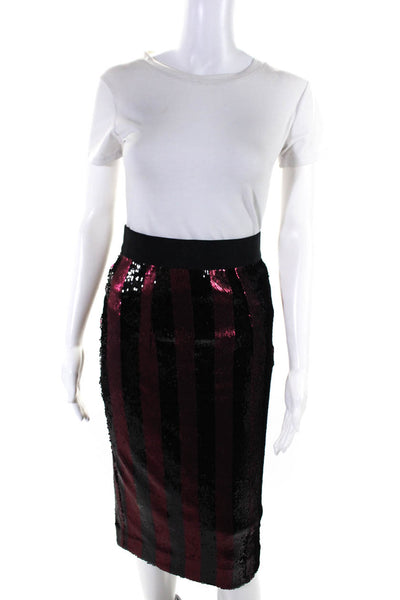Milly Womens Striped Sequin Textured Elastic Back Zip Pencil Skirt Pink Size 0