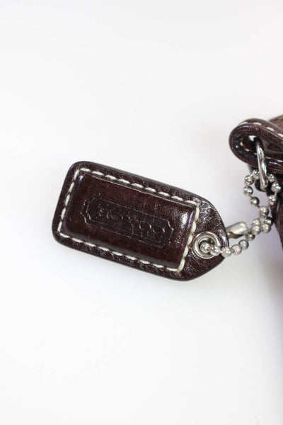 Coach Womens Monogram Canvas Leather Zip Top Dark Brown Wristlet Wallet