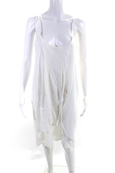 Lilla P Womens Solid Gauze Cotton Middle Slit Tiered Dress White Size Small
