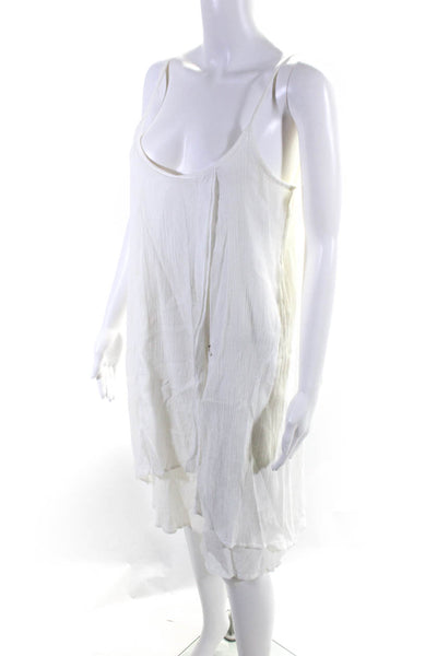 Lilla P Womens Solid Gauze Cotton Middle Slit Tiered Dress White Size Small