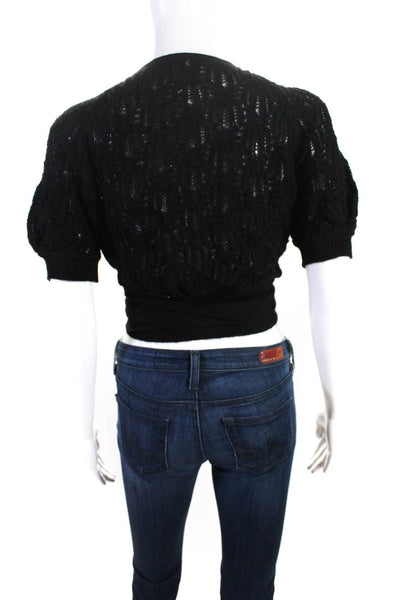 Catherine Malandrino Womens Black Alpaca Crop Wrap Cardigan Sweater Top Size L