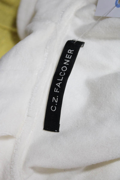 C.Z. Falconer Womens White Velvet V-Neck Hooded Pullover Sweater Top Size M/L