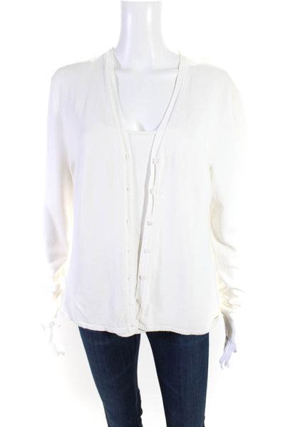 Max Studio Womens White V-Neck Layered Long Sleeve Cardigan Sweater Top Size M