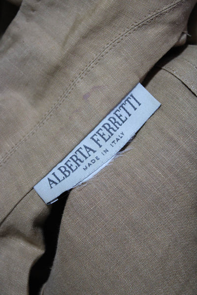 Alberta Ferretti Womens Brown Linen Button Down Shirt Matching Tank Set Size 8