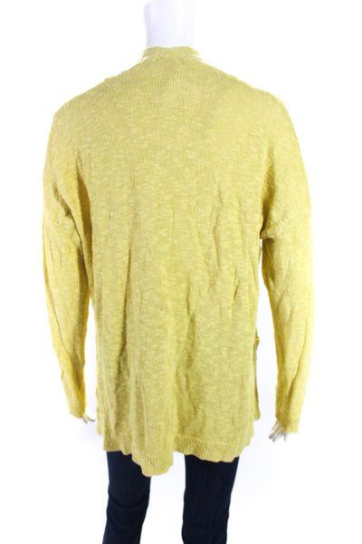 Joan Vass Womens Yellow Linen Open Front Long Sleeve Cardigan Sweater Top Size L