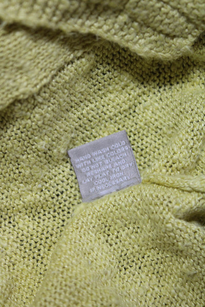 Joan Vass Womens Yellow Linen Open Front Long Sleeve Cardigan Sweater Top Size L