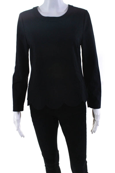 Kate Spade New York Womens Round Neck Long Sleeve Peplum Shirt Black Size 6