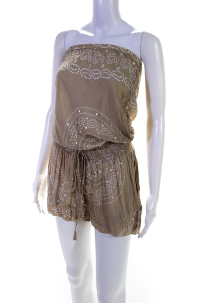 Cool Change Womens Brown Printed Strapless Tie Waist Pull On Romper Size S/M