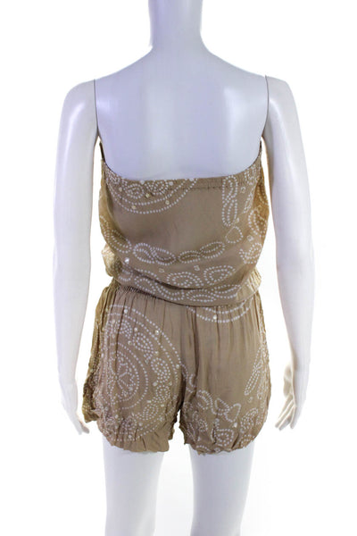 Cool Change Womens Brown Printed Strapless Tie Waist Pull On Romper Size S/M