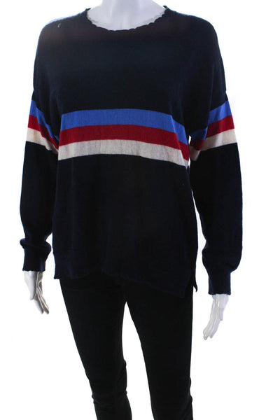 Sundays Women's Wool Cashmere Striped Crewneck Pullover Sweater Navy Size 1