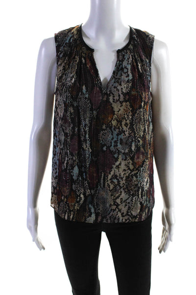Rebecca Taylor Women's V-Neck Sleeveless Lined Blouse Brown Multicolor Size 2