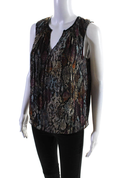 Rebecca Taylor Women's V-Neck Sleeveless Lined Blouse Brown Multicolor Size 2