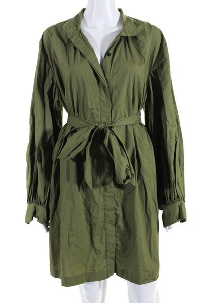 Baum Und Pferdgarten Womens Solid Organic Cotton Belt Shirt Dress Green Size 40
