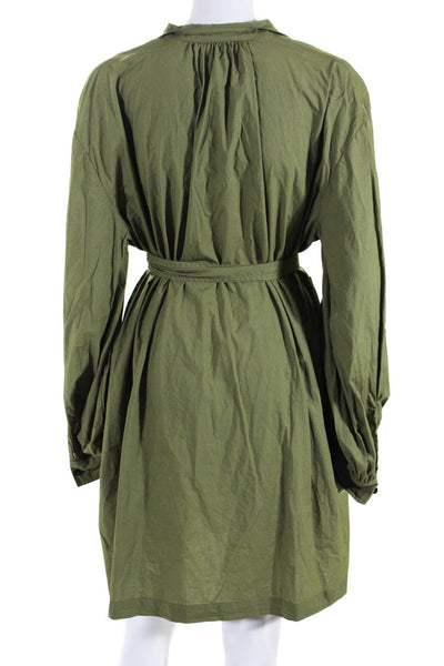 Baum Und Pferdgarten Womens Solid Organic Cotton Belt Shirt Dress Green Size 40