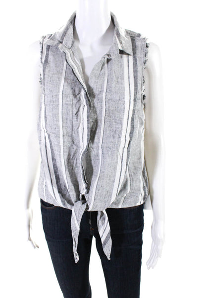Cloth & Stone Womens Striped Sleeveless Button Down Blouse Top Gray Size M