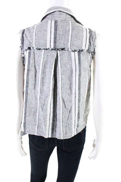 Cloth & Stone Womens Striped Sleeveless Button Down Blouse Top Gray Size M