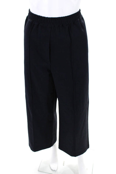 Hache Womens Top-Stitch High-Rise Wide Leg Drawstring Pants Navy Blue Size 36