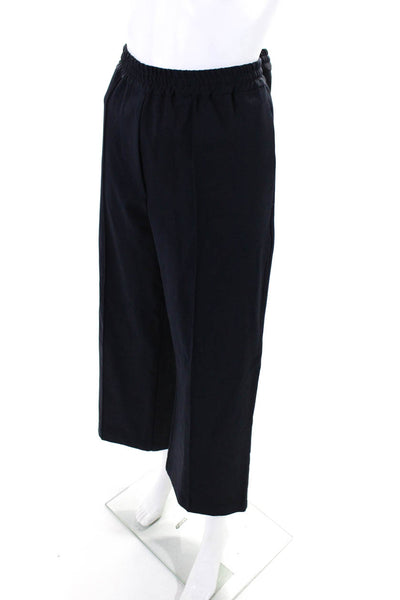 Hache Womens Top-Stitch High-Rise Wide Leg Drawstring Pants Navy Blue Size 36