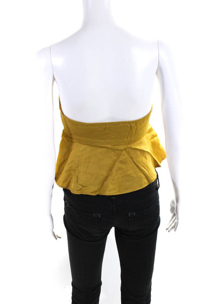 LPA Womens Yellow Front Tie Strapless Cropped Top Size S