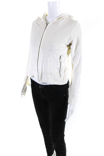 Cale Womens White Velour Hooded Full Zip Long Sleeve Sweater Top Size M