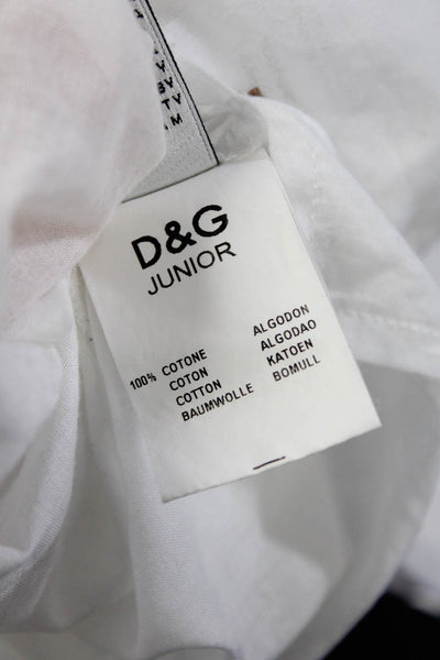 D&G Dolce & Gabbana Junior Girls Solid Cotton Tie Neck Blouse White Size 6-9M