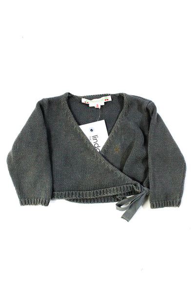 Bonpoint Girls Solid Cotton Knit Wrap Sweater Cardigan Gray Size 3M