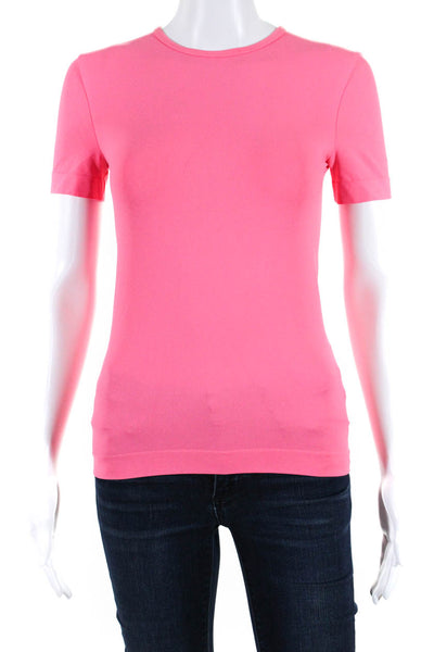Helmut Lang Womens Crew Neck Short Sleeve Stretch Top Tee Shirt Hot Pink XS/S